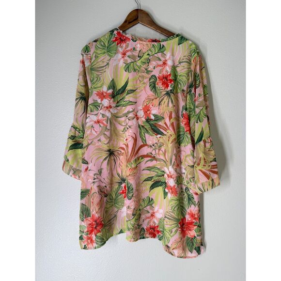 J Jill Floral Tunic Top Womens Sz XLp Beachy Tropical Vacation Summer Boho - Picture 4 of 8